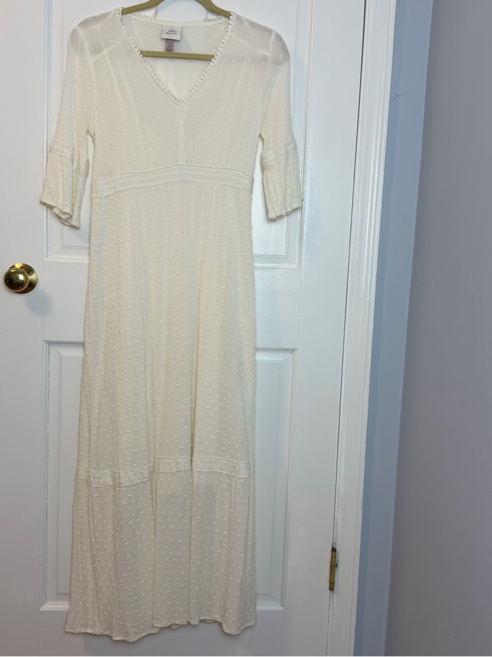 Knox Rose Ivory Peasant Prairie Western Boho Flowy Festival Maxi Dress, Size S